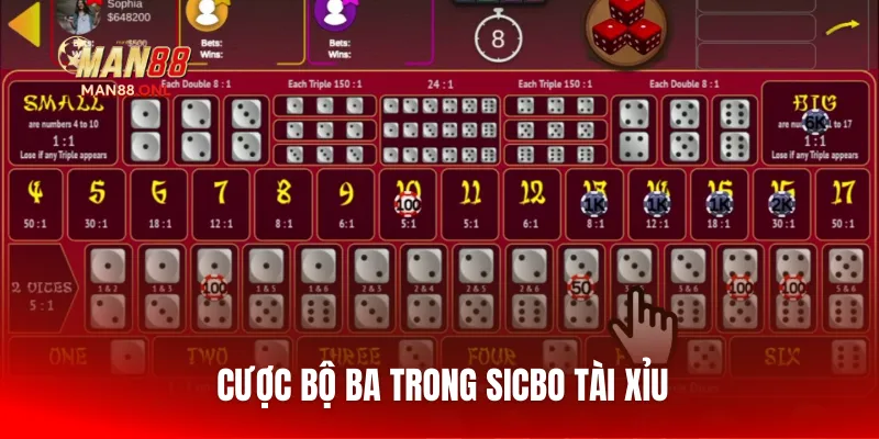 Cược Bộ Ba trong sicbo tài xỉu